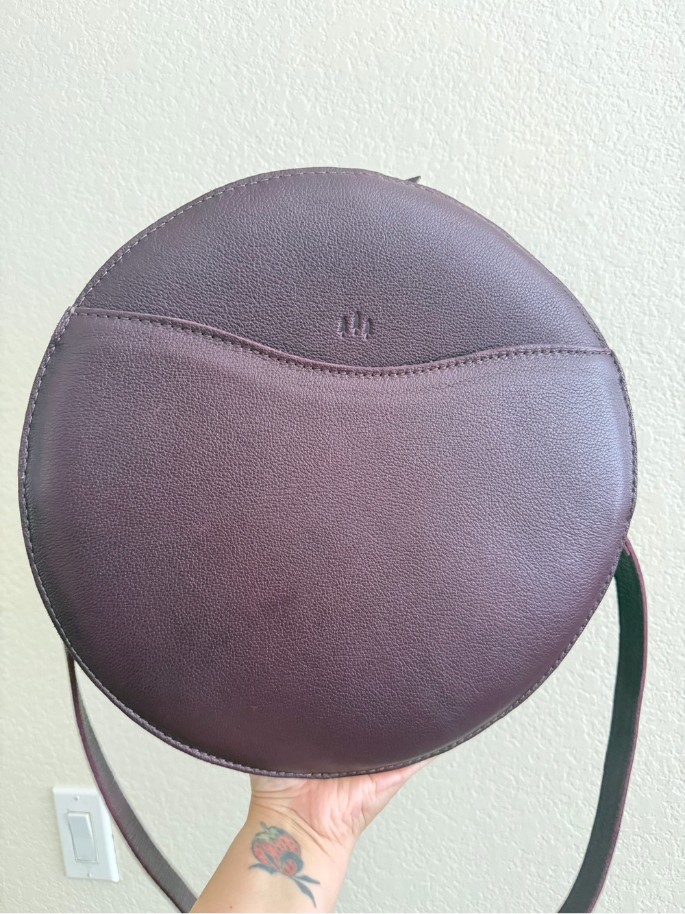 Portland Leather goods Bolshoi oversized circle shoulder bag in the color plum